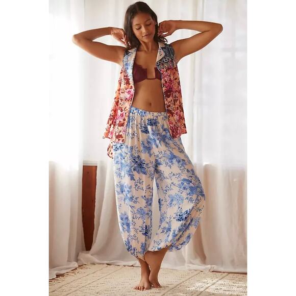 Anthropologie Floral Balloon Leg Lounge Nylon Pants Oversized Joggers Size L - Picture 3 of 8